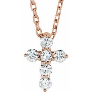 14K Rose 1/6 CTW Lab-Grown Diamond Cross 16-18" Necklace