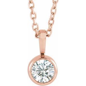 14K Rose 1/4 CT Lab-Grown Diamond Bezel-Set Solitaire 16-18" Necklace