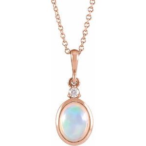14K Rose 6x4 mm Natural Ethiopian Opal & .015 CT Natural Diamond 16-18" Necklace