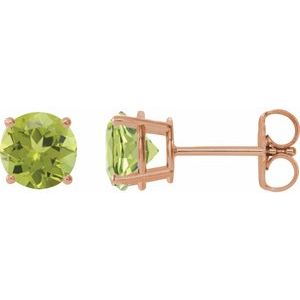 14K Rose 6 mm Natural Peridot Stud Earrings