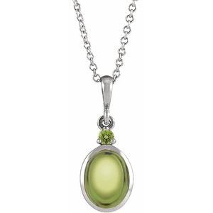 14K White 5x3 mm Natural Peridot 16-18" Necklace
