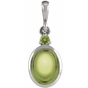 14K White 6x4 mm Natural Peridot Pendant