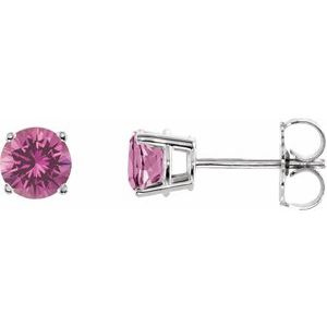 14K White 5 mm Natural Pink Tourmaline Stud Earrings