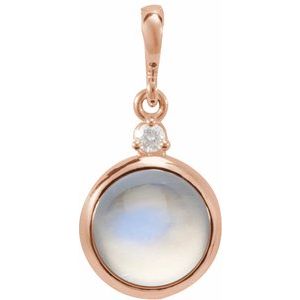 14K Rose 6 mm Natural Rainbow Moonstone & .03 CT Natural Diamond Pendant