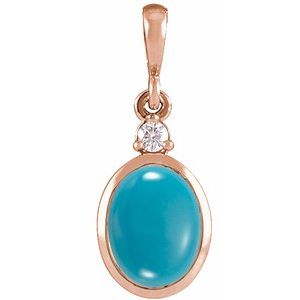 14K Rose 10x8 mm Natural Turquoise & .03 CT Natural Diamond Cabochon Pendant