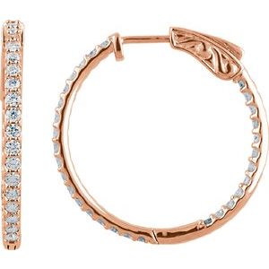 14K Rose 1 CTW Lab-Grown Diamond Inside-Outside 26.5 mm Hinged Hoop Earrings