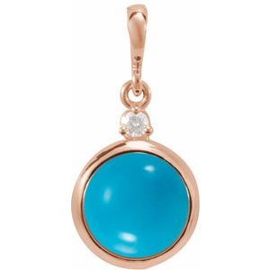 14K Rose 6 mm Natural Turquoise & .03 CT Natural Diamond Pendant