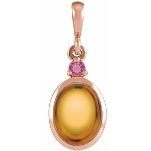 14K Rose 6x4 mm Natural Citrine & Natural Pink Tourmaline Pendant