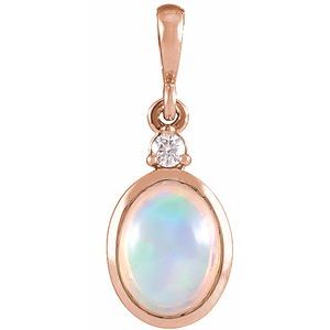 14K Rose 6x4 mm Natural Ethiopian Opal & .015 CT Natural Diamond Pendant